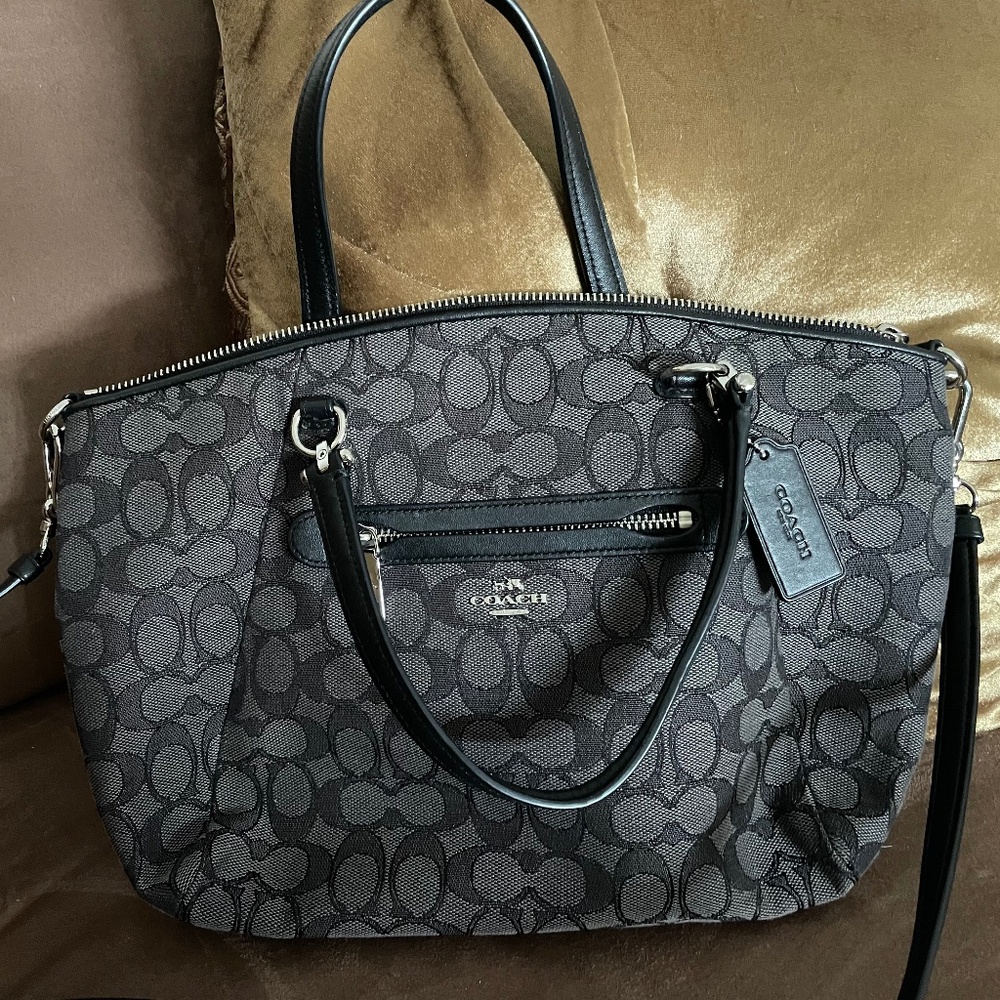COACH Prairie satchel signature grey and black canvas and leather purse